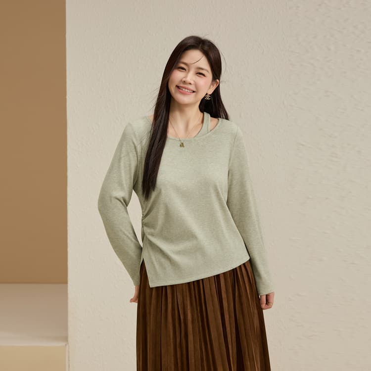 【Designer Cut-Out Knit Sweater】Xianlixiu Plus Size Women's Pleated Waist-Defining Top, New 2025 Autumn Style for Curvy Girls