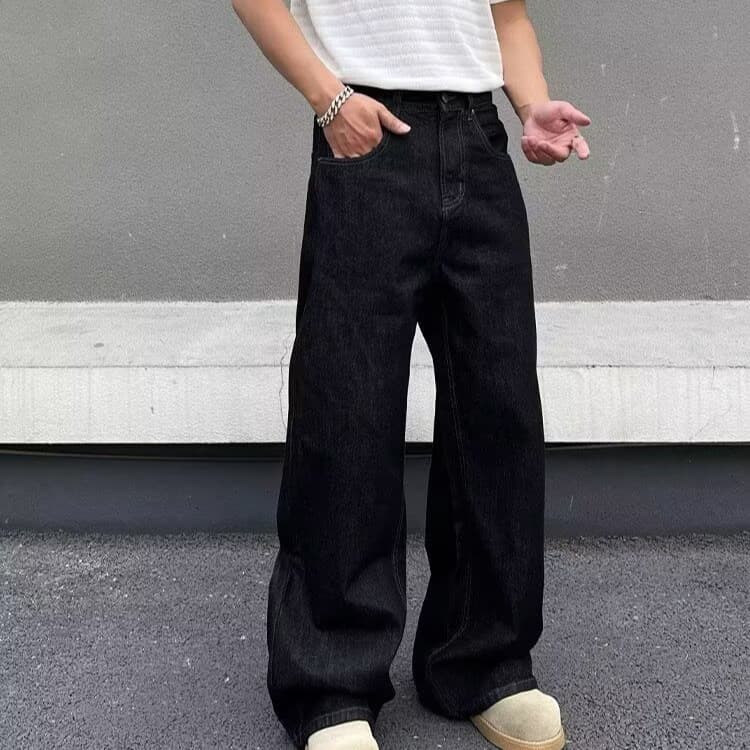 Denim Pants for Men American Retro Cleanfit Minimalist Black Pants Trendy Straight Wide Leg Long Pants Men's Clothing