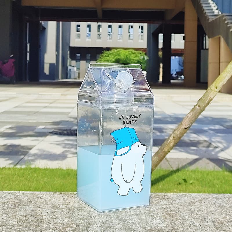 Cross-Border Hot-Selling Creative Milk Carton Water Cup, Internet-Famous Cartoon Transparent Beverage Cup, Direct Drinking Portable Cup, Factory Wholesale