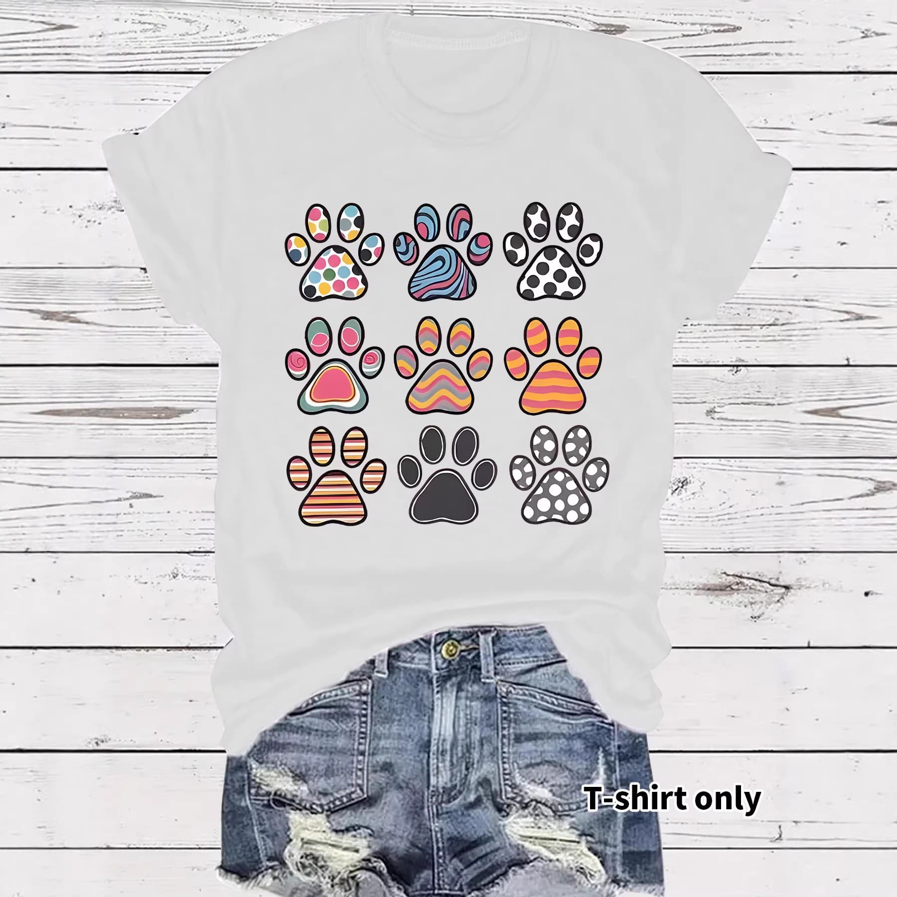 EU/US Independent Station Cross-border Short Sleeve Women's T-Shirt, Six Color Dog Paw Print Summer Short Sleeve T-Shirt for Women, In Stock
