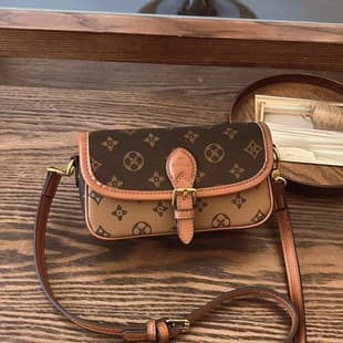 Color-Block Bag Women's New Small Baguette Bag Vintage Retro Fashion Casual Monogram Shoulder Trendy Crossbody Bag