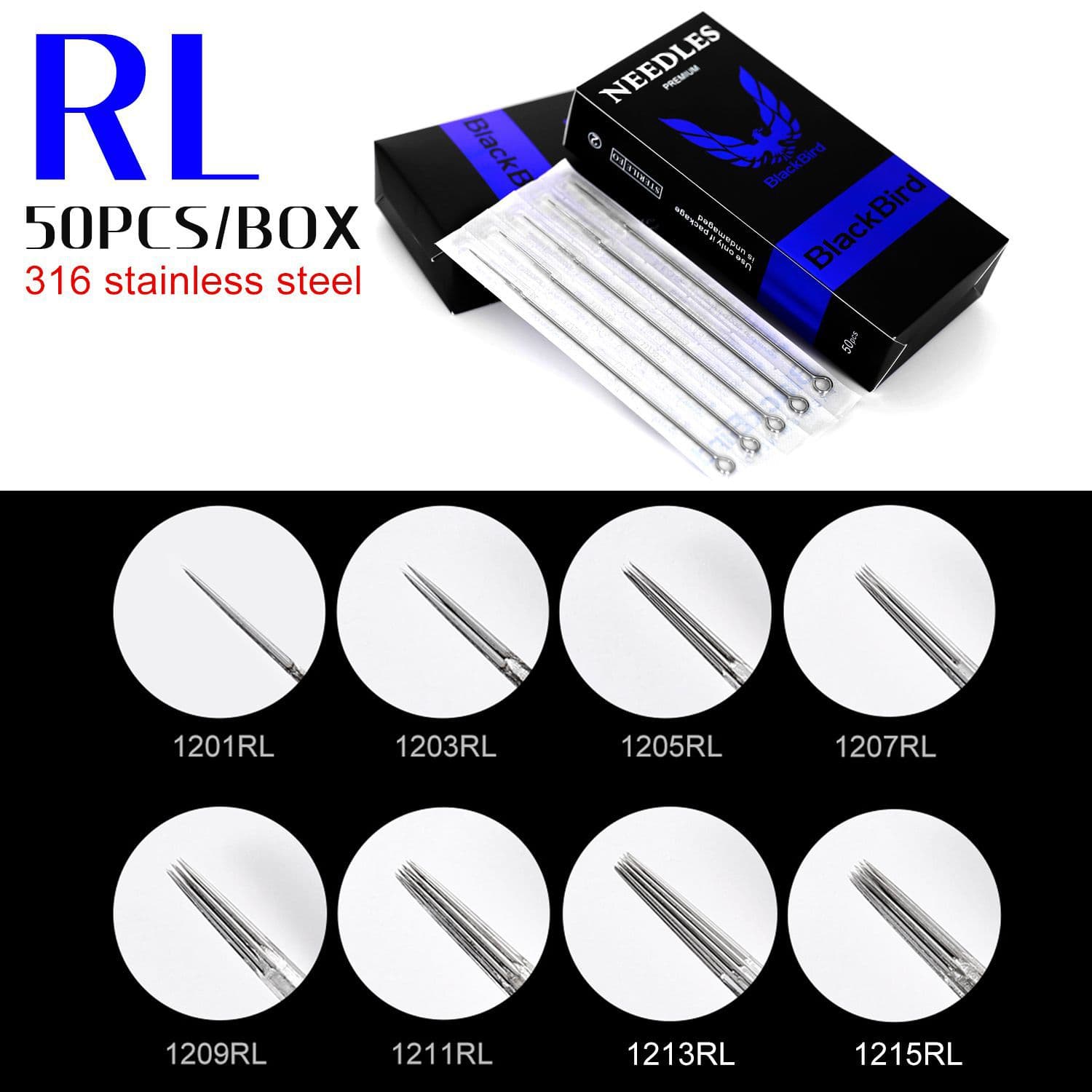Disposable Black Bird Tattoo Needles RL/RM/M1 For Tattoo Machine 50pcs/Box Long Needle For Fogging And Sealing