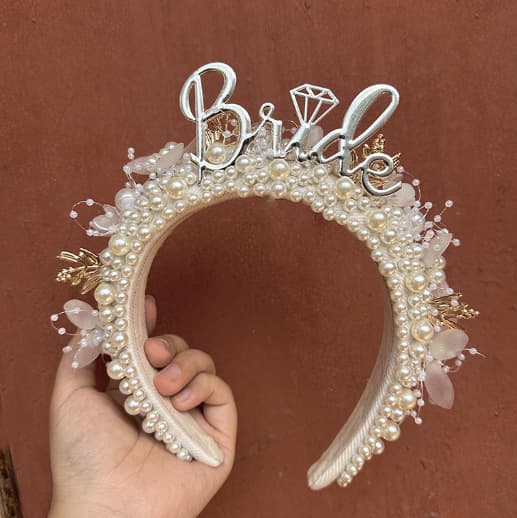 Cross-border new bachelorette party bride pearl headband double layer veil bride party accessories metal headband