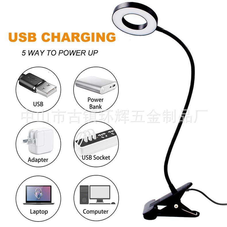 Phone Flexible Clip-on Live Streaming Ring Light, Desktop USB Tri-color Night/Reading Lamp
