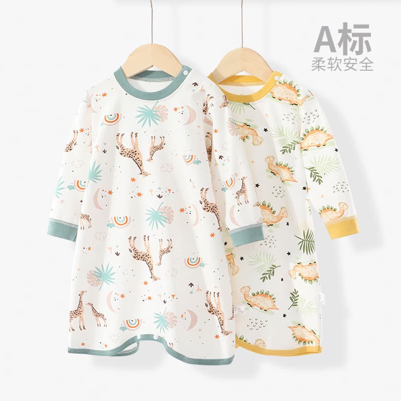 Baby Long-Sleeve Sleepwear Unisex Kids Home Clothes Spring Autumn All-Season Anti-Kick Pajamas Baby Onesie Sleep Dress Air Conditioning Wear