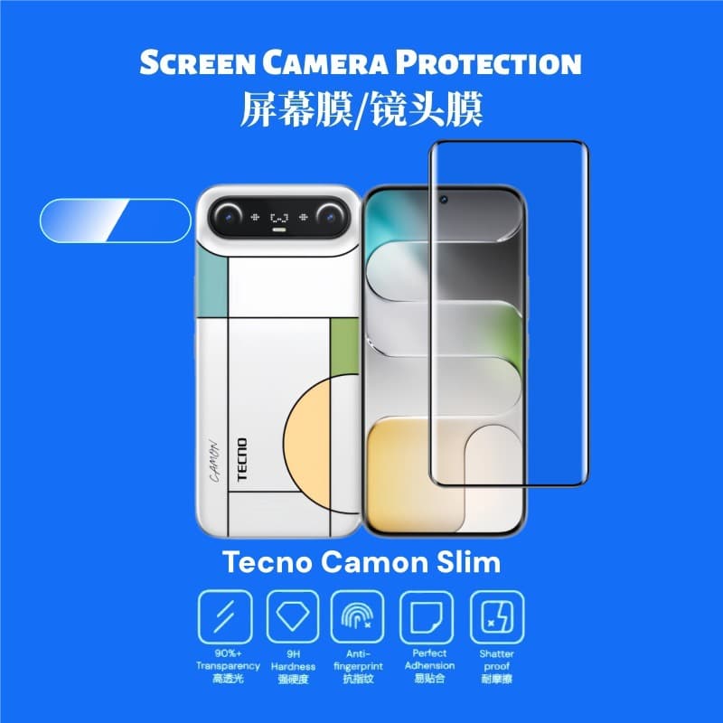Compatible with Tecno Camon Slim Curved Hot-Bent Tempered Glass Film Edge Adhesive High-Aluminum Glass Integrated Lens Film