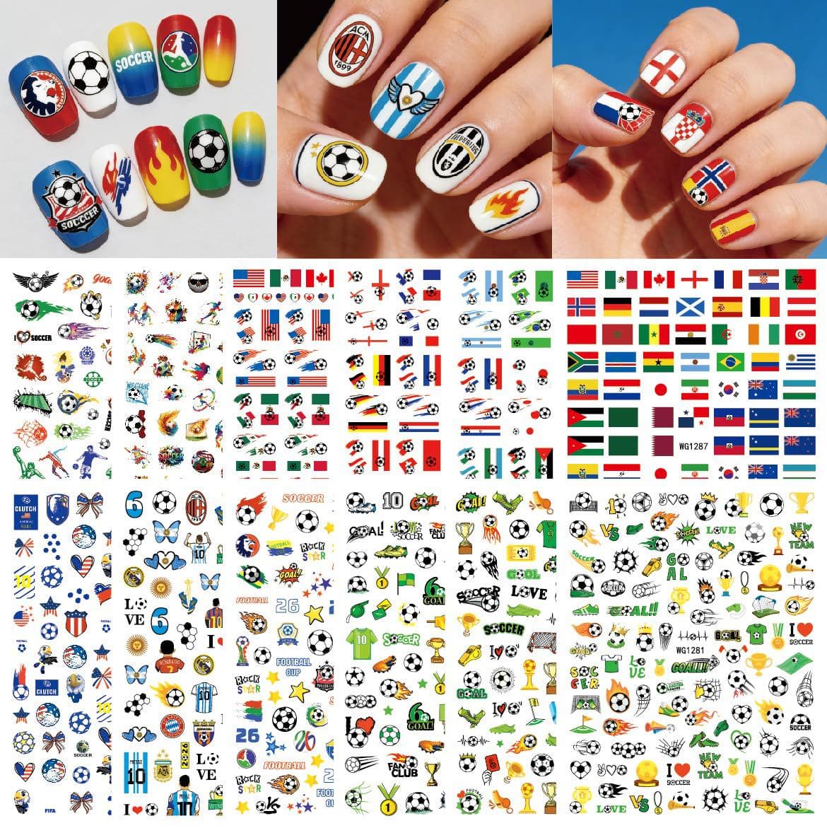 New 2026 World Cup Soccer Nail Stickers Football Flag Nail Stickers WG1276-1287