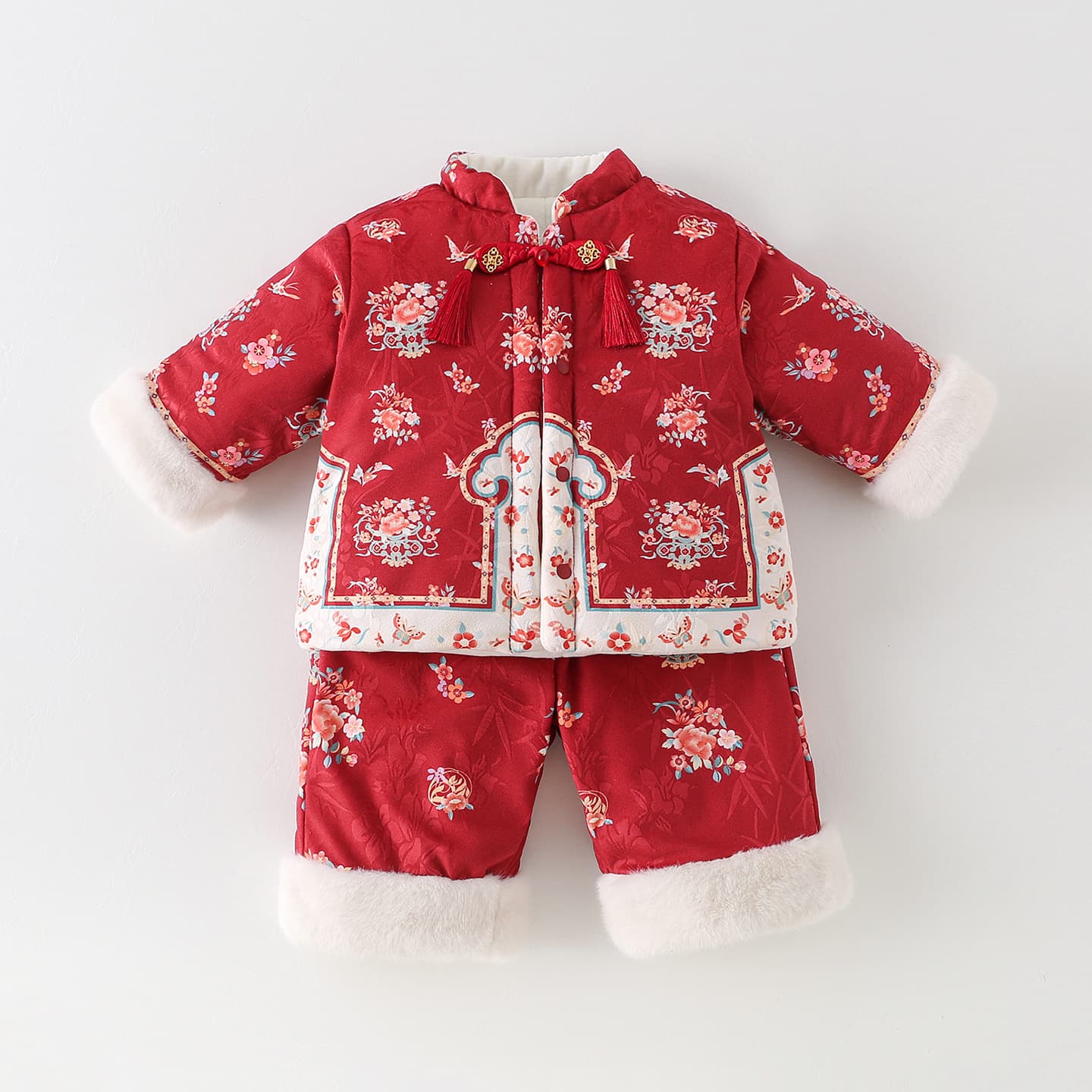 Girls Set Autumn Winter New Style Baby Tang Suit Fleece Lined Cotton Padded Winter Birthday Dress Kids Chinese Style Clothes