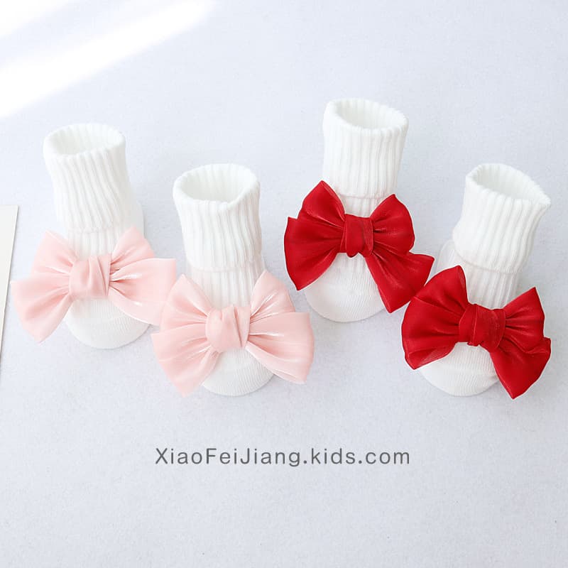 Baby socks spring autumn non-slip bow princess infant mid-calf socks small month age socks baby autumn winter