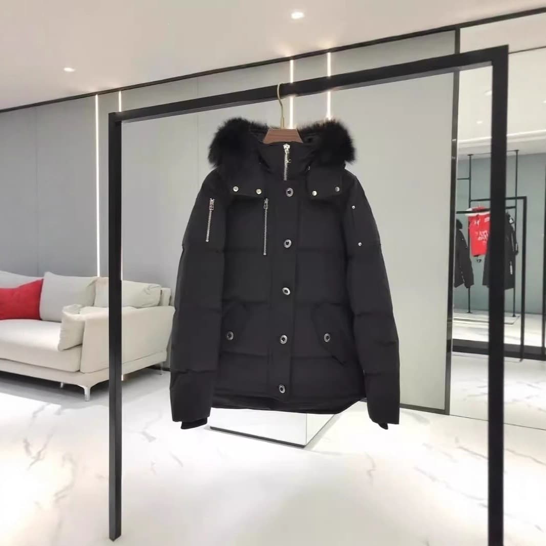 Unisex Moose Down Hooded Jacket with Fox Fur 3Q #05 #06