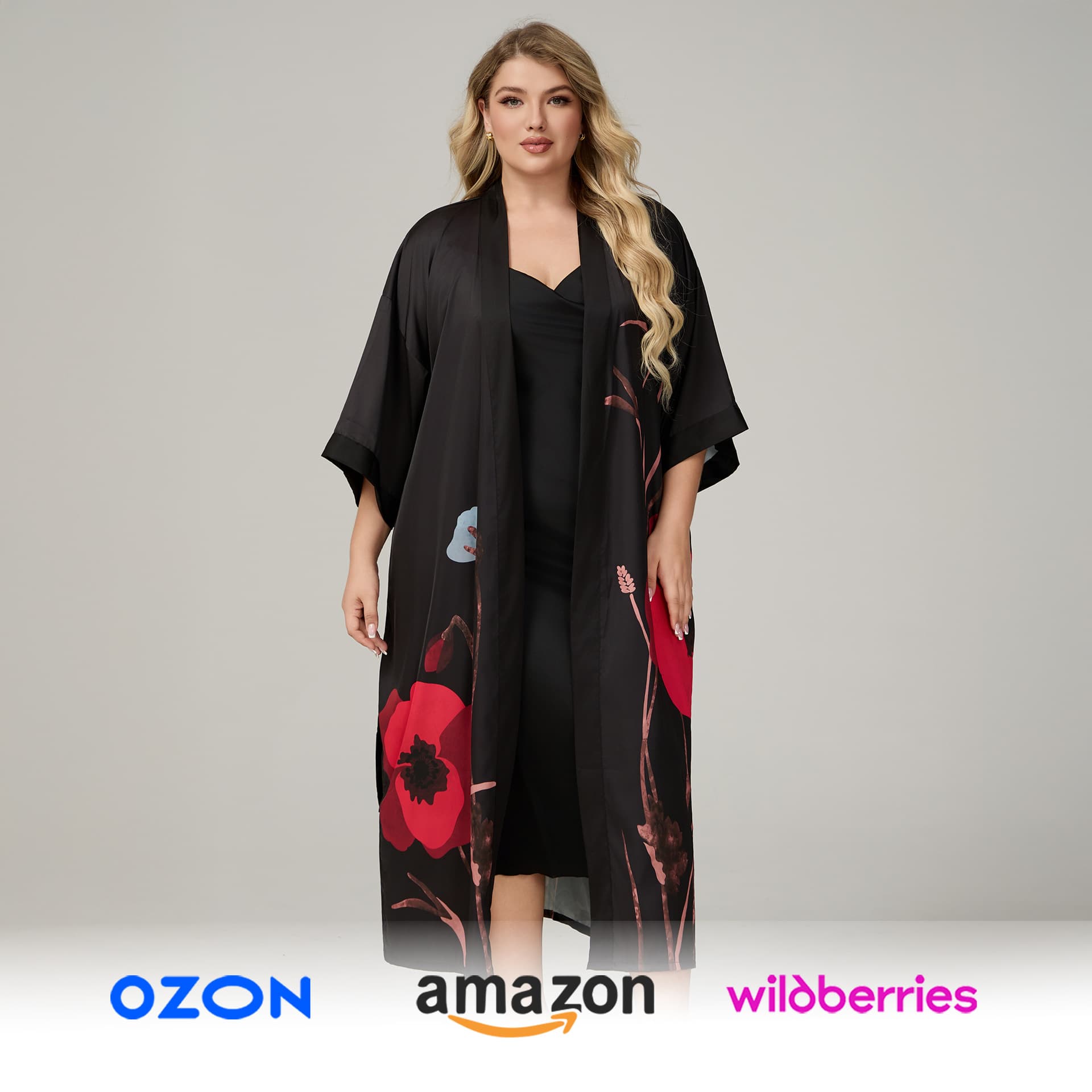 Cross-border Pajamas Women Satin Print Waist Cinching Plus Size Light Luxury Three-quarter Sleeve Robe Women's Homewear 3585+2669