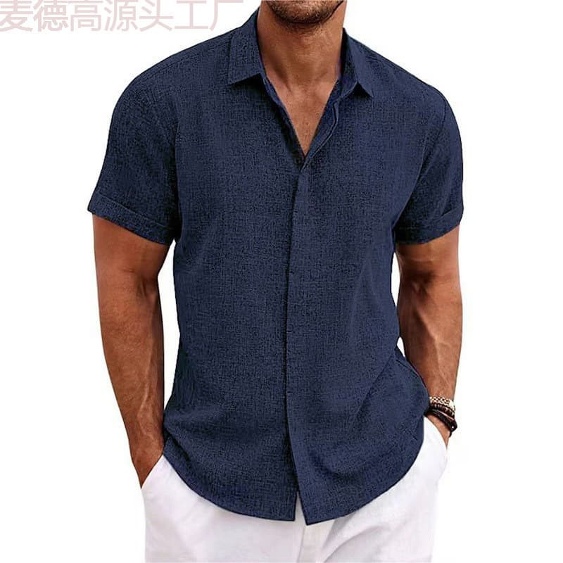 Foreign Trade Men's Linen Short Sleeve T-Shirt Loose Fit Tee Solid Color Short Sleeve Cotton Linen Shirt Men Beach Plus Size Men's Short Sleeve