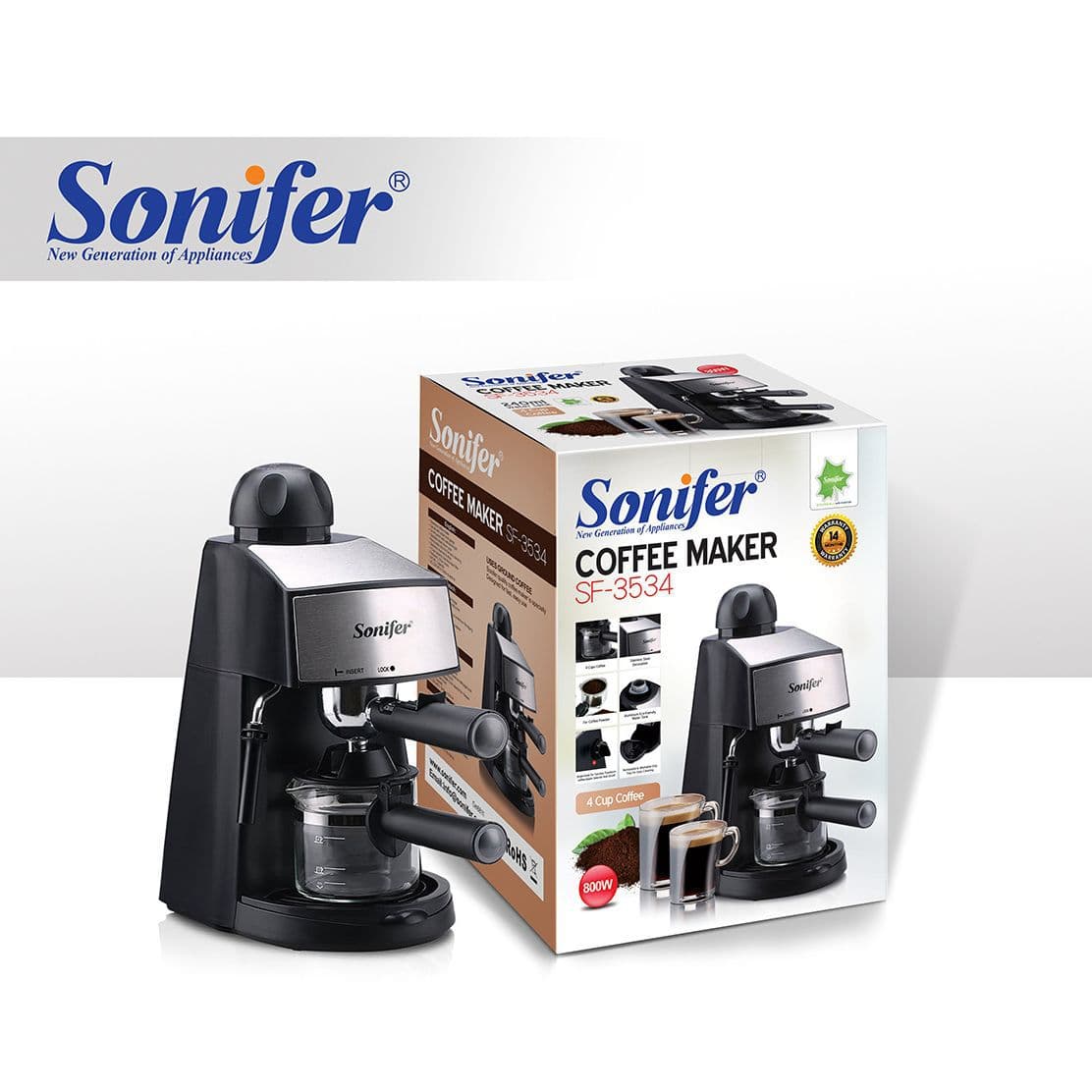 Sonifer Italian Espresso Machine with Steam Milk Frother Portable Coffee Maker SF-3534