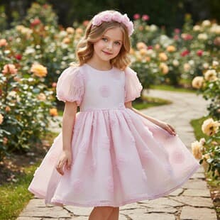 Cross-border Children's Dress Princess Dress Puff Sleeve 3D Flower Wedding Flower Girl Dress Birthday First Birthday Dress
