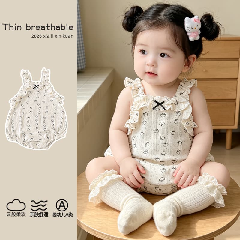 Baby clothes summer thin baby girl sling baby dopamine wear one-piece bodysuit romper to cover butt