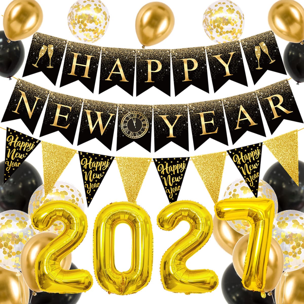 2027 New Year Happy New Year Letter Banner Balloon Set New Year Theme Amazon Cross-border Hot Sale