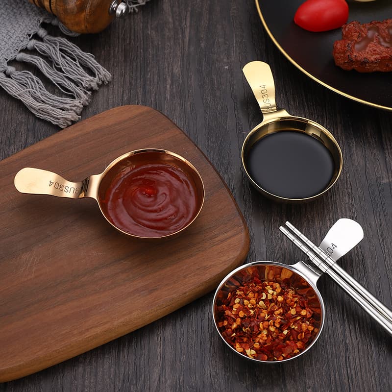 304 Stainless Steel Sauce Cup with Handle Chopstick Rest Dual-Purpose Dip Dish Steak Sauce Cup Creative Ketchup Cup Holder