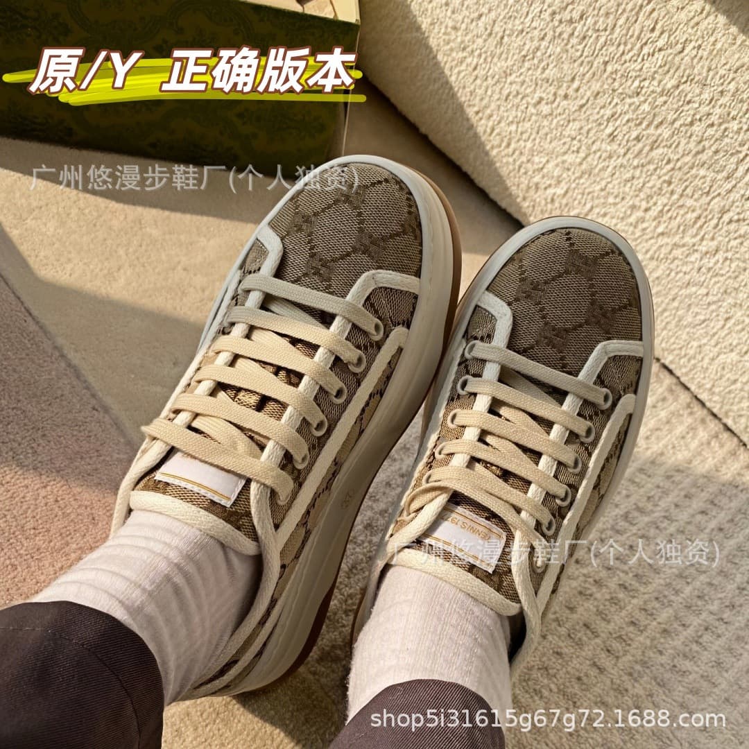 Kuqi G Home 1977 Thick Sole Embroidered Letter Canvas Shoes for Women, Platform Sole Unisex Casual Versatile Sneakers