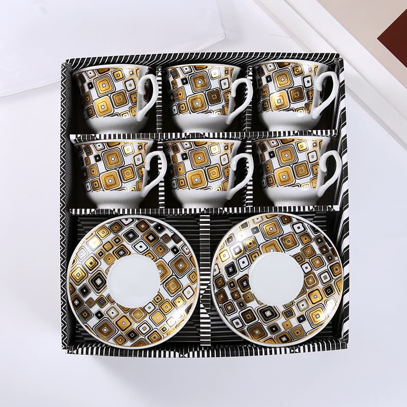 Gold Foil Coffee Cup Set Ceramic Cup and Saucer Afternoon Tea Cross-Border Middle Eastern European Coffee Cup 220cc Creative Gift
