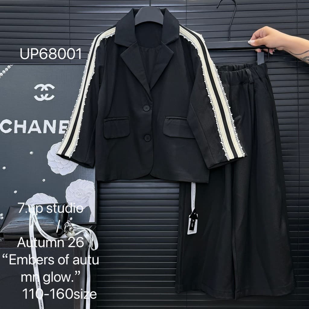 Girls Autumn Suit Set European-American Style Pearl Trim Blazer Wide-Leg Pants 2-Piece Set for Big Kids, Zhili Kids Clothing