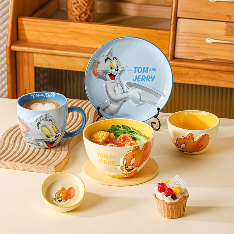 Tom and Jerry Official Licensed Ceramic Bowl and Plate Set, Home Mug, Cute Snack Plate for Gatherings
