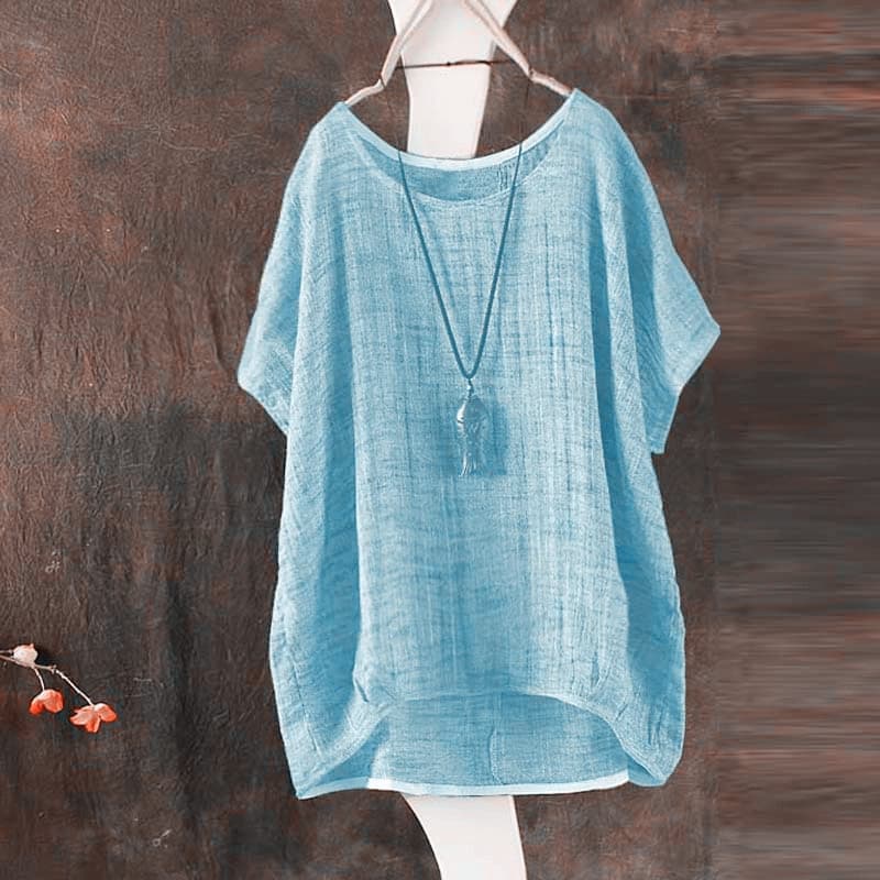 Women's cotton and linen short-sleeved T-shirt, new summer style, loose fit, plus size, casual, simple, artistic, retro top.