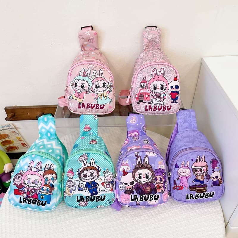 Pop Mart Bag Kids Chest Bag Cartoon Cute Elementary School Backpack LaBuBu Kindergarten Crossbody Bag for Girls