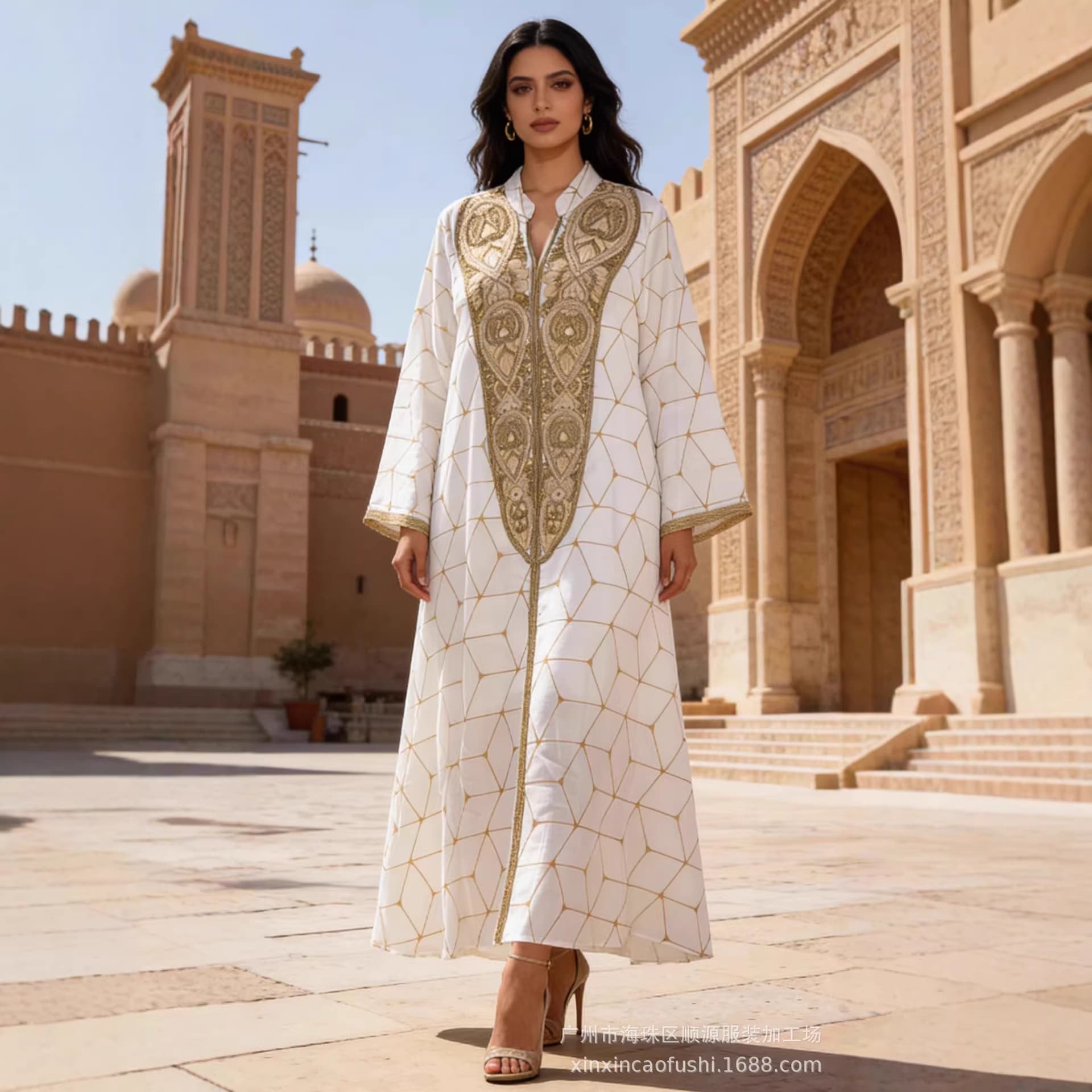 African Plus-Size Women's Clothing 2026 Summer New Style Long Robe Double-Layer Dress with Rhinestones and Women's Headscarf