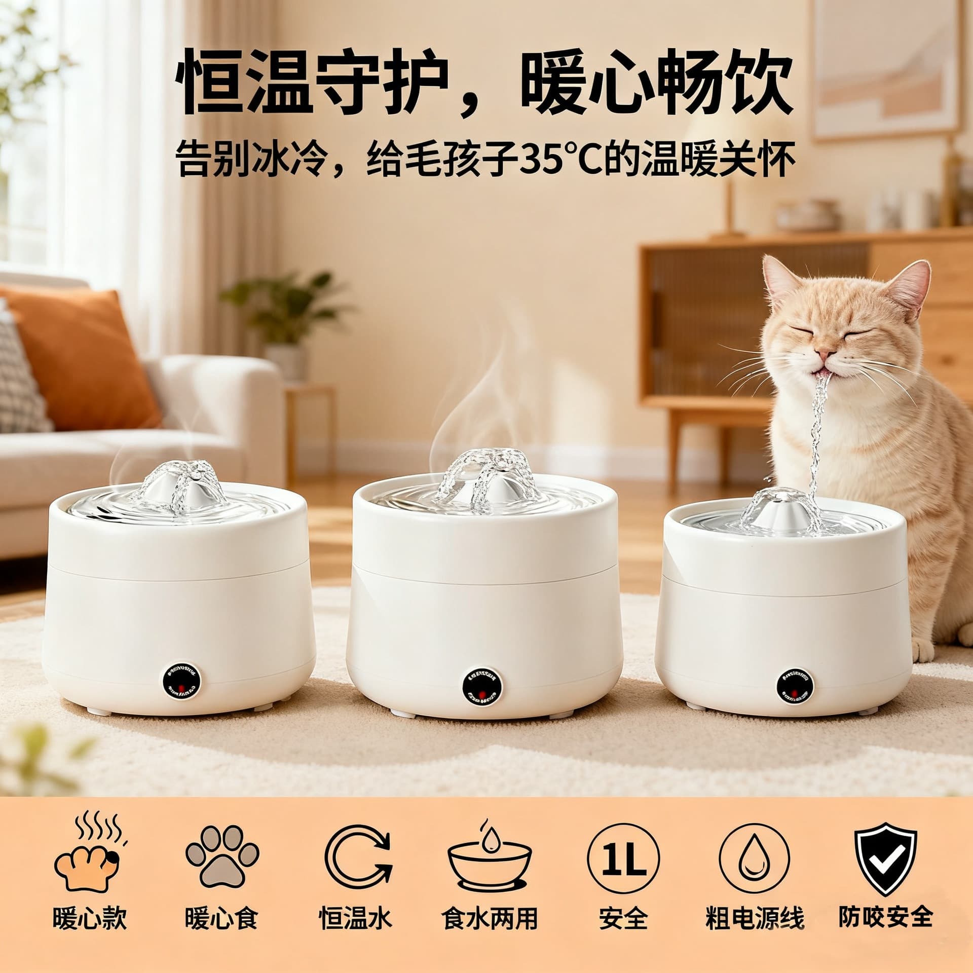 Cat Constant Temperature Water Dispenser, Automatic Pet Waterer for Dogs and Cats, Flowing Yogurt Water Bowl with Heating