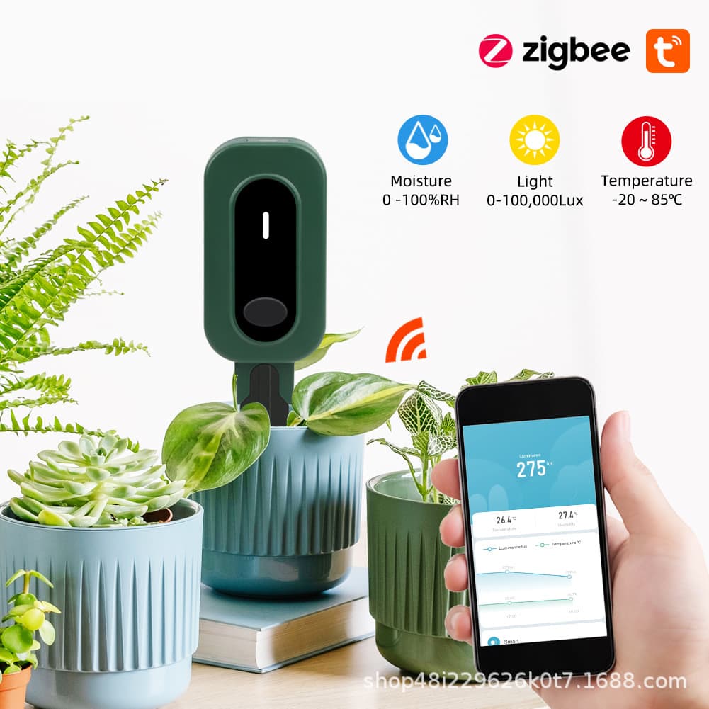 Tuya Zigbee Connected Three-In-One Temperature, Humidity, Illumination, Soil, and Lawn Planting Temperature and Humidity Detector