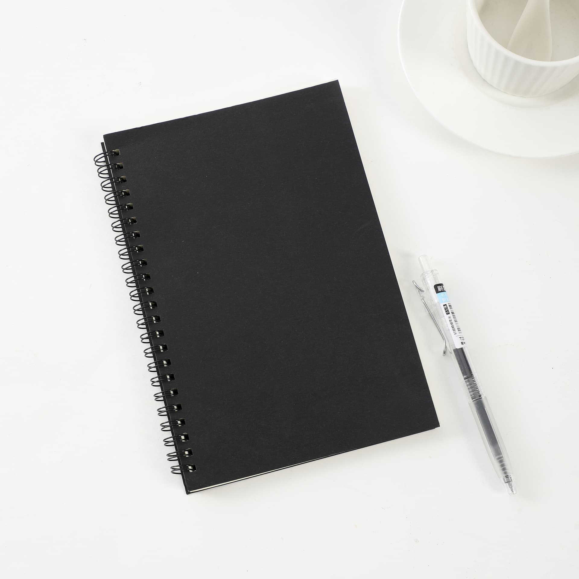 Spiral coil notebook, kraft black cardboard cover, A5 blank pages, student journal for office use, in stock
