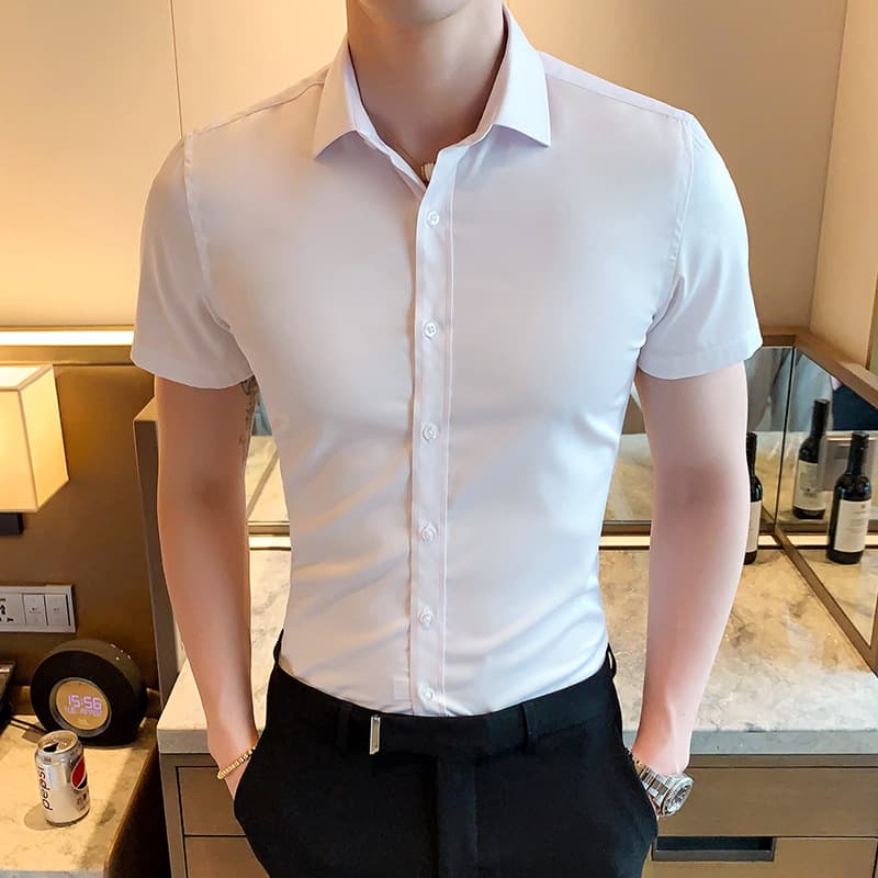 Summer Men's Short Sleeve Shirt Korean Business Casual Slim Fit Stylish White Shirt 2002-CS72-520