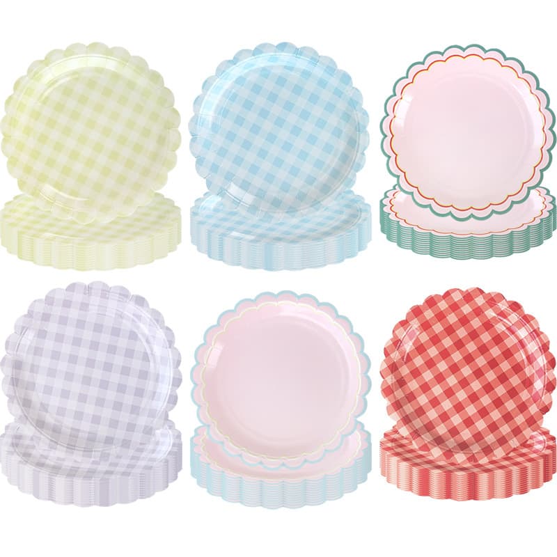 7/9in Lace Grid Pattern Disposable Paper Plate Birthday Cake Plate Picnic Spring Outing Tableware Household Waterproof Paper Dish