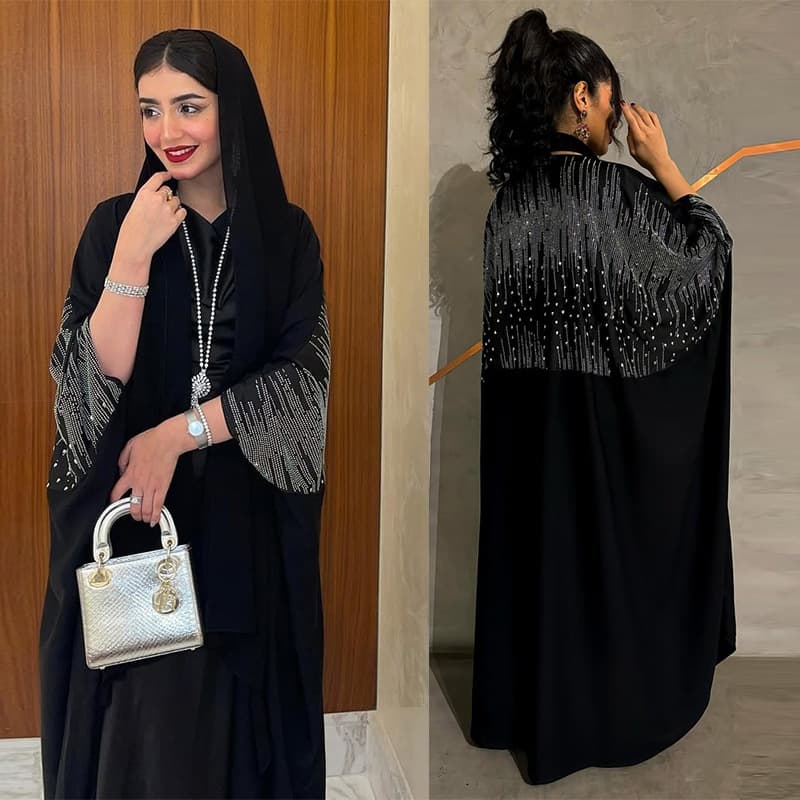 MQ212 Cross-border Women's Fashion 2025 Autumn New Style Elegant Cardigan Abaya with Rhinestone Crystal Decoration Middle Eastern Women's Clothing