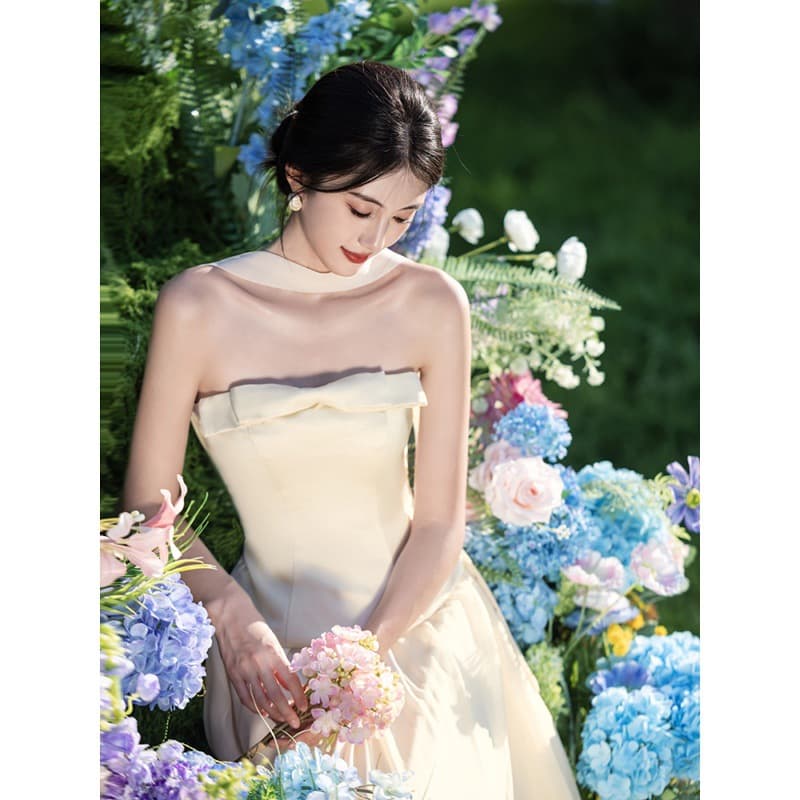 Elegant Everyday Wear Bridesmaid Dress for Sisterhood, Annual Party, Chic Champagne Color Women's Bridesmaid Gown for Best Friends Daily Use