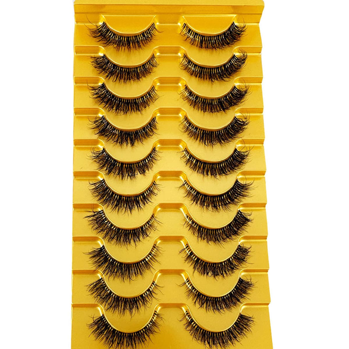 Cross-border natural short style 10 pairs of transparent stem false eyelashes messy multi-layer 3D three-dimensional natural artificial eyelashes