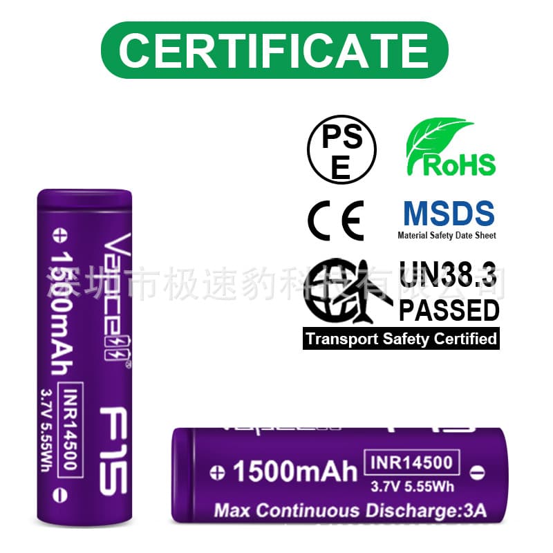 Original genuine Vapcell 14500 1500mAh F15 3A continuous discharge high capacity flashlight lithium battery