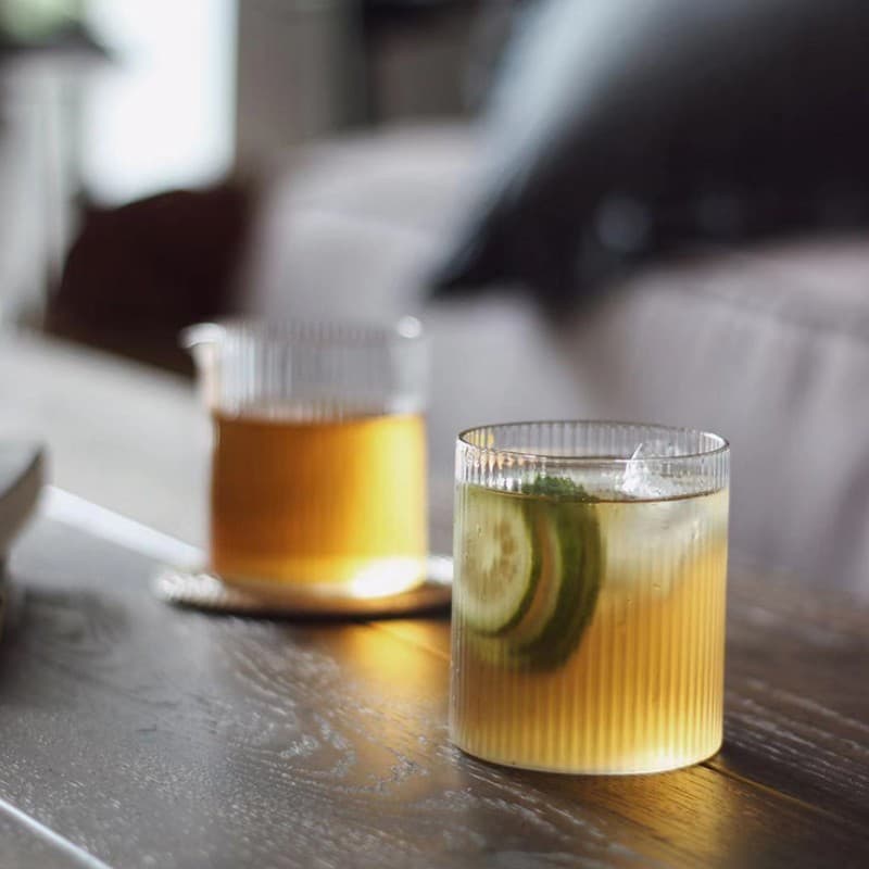 Glass Cup with Vertical Stripes, Coffee Cup with Straw, High-Temperature Resistant, Home Use for Iced Americano, Latte, Milk, Beer Cup