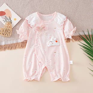Newborn Baby Girl Summer Clothes 100% Cotton Class A Short-Sleeve Romper, Thin Style for Infant Girls