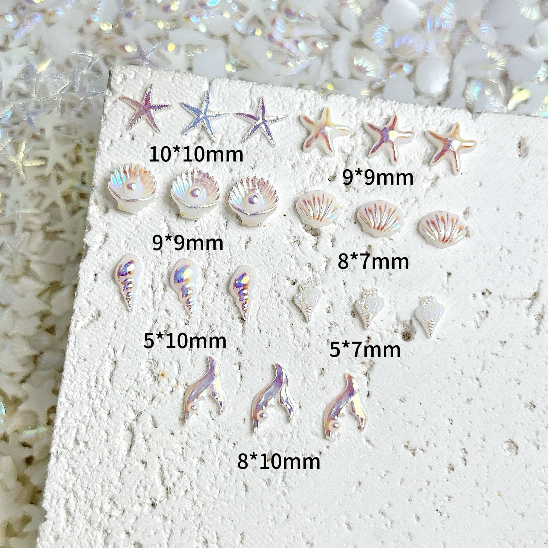 Aurora Starfish Shell Nail Art Accessories Ocean Series Conch Resin DIY Nail Decorations Wearable Nail Decorations