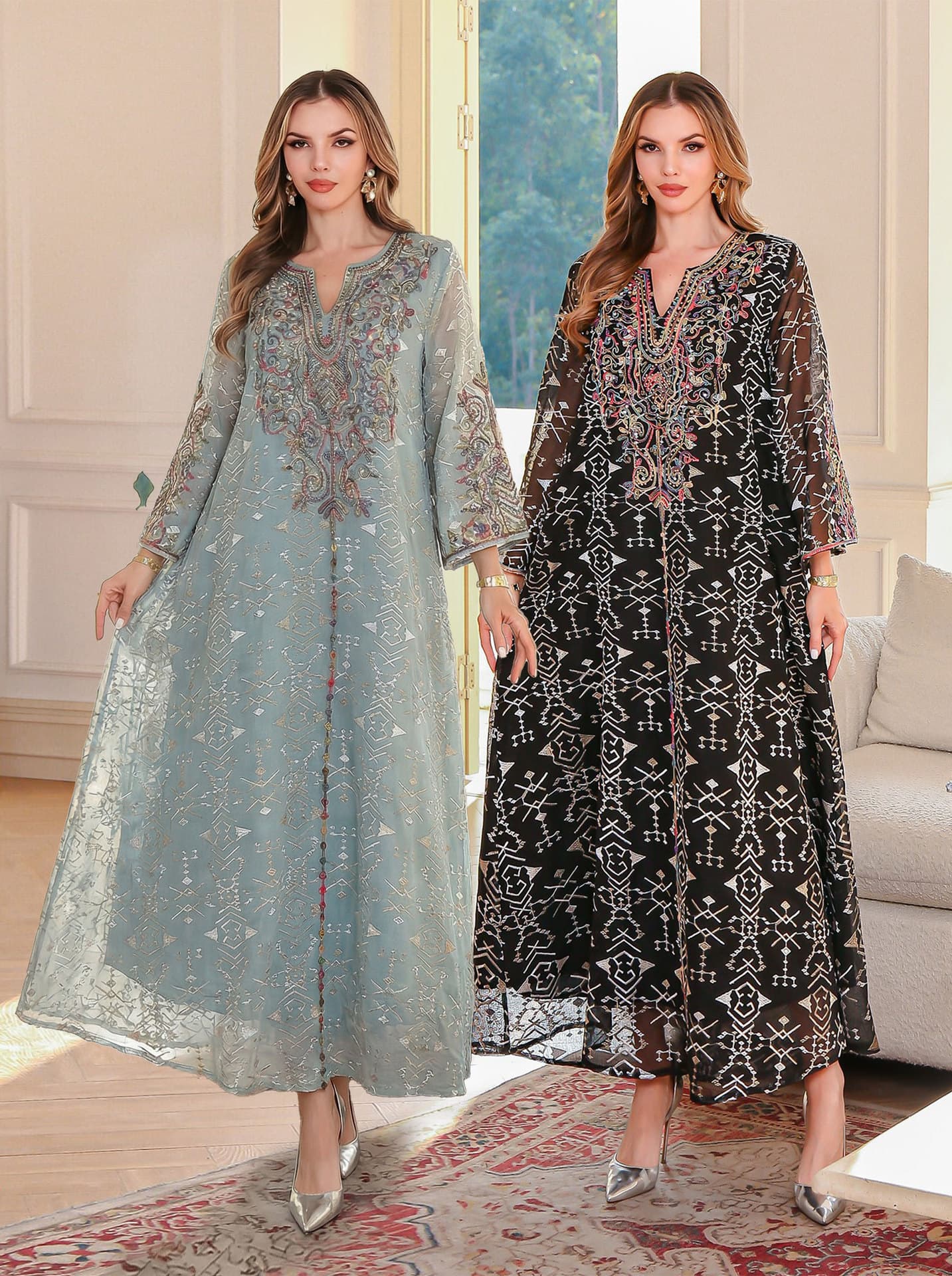 In-stock factory wholesale embroidered long dress, rope embroidery women's long dress, breathable embroidered dress for women