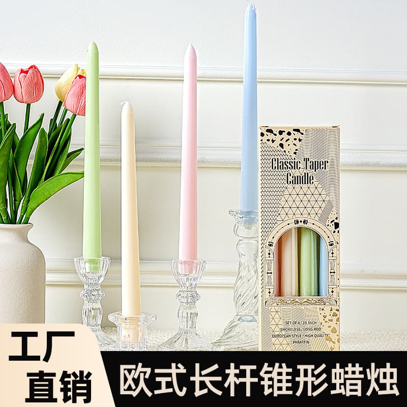 Wow custom cross-border 25CM European long pole wedding tapered candle smoke-free atmosphere decorative romantic candlestick candle
