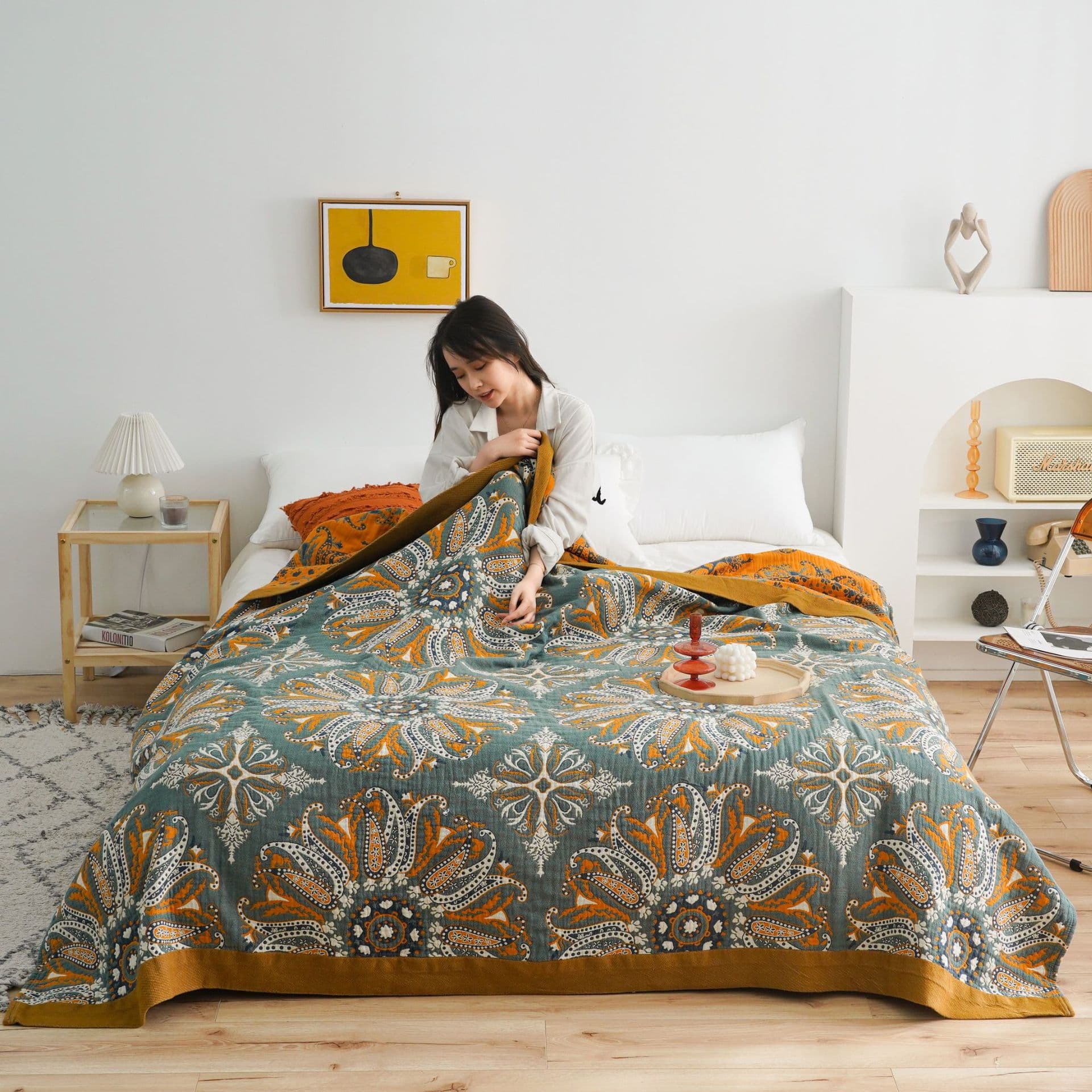 Adult five-layer gauze blanket, office nap air-conditioning quilt, all-cotton bed cover wholesale, five-layer thickened breathable