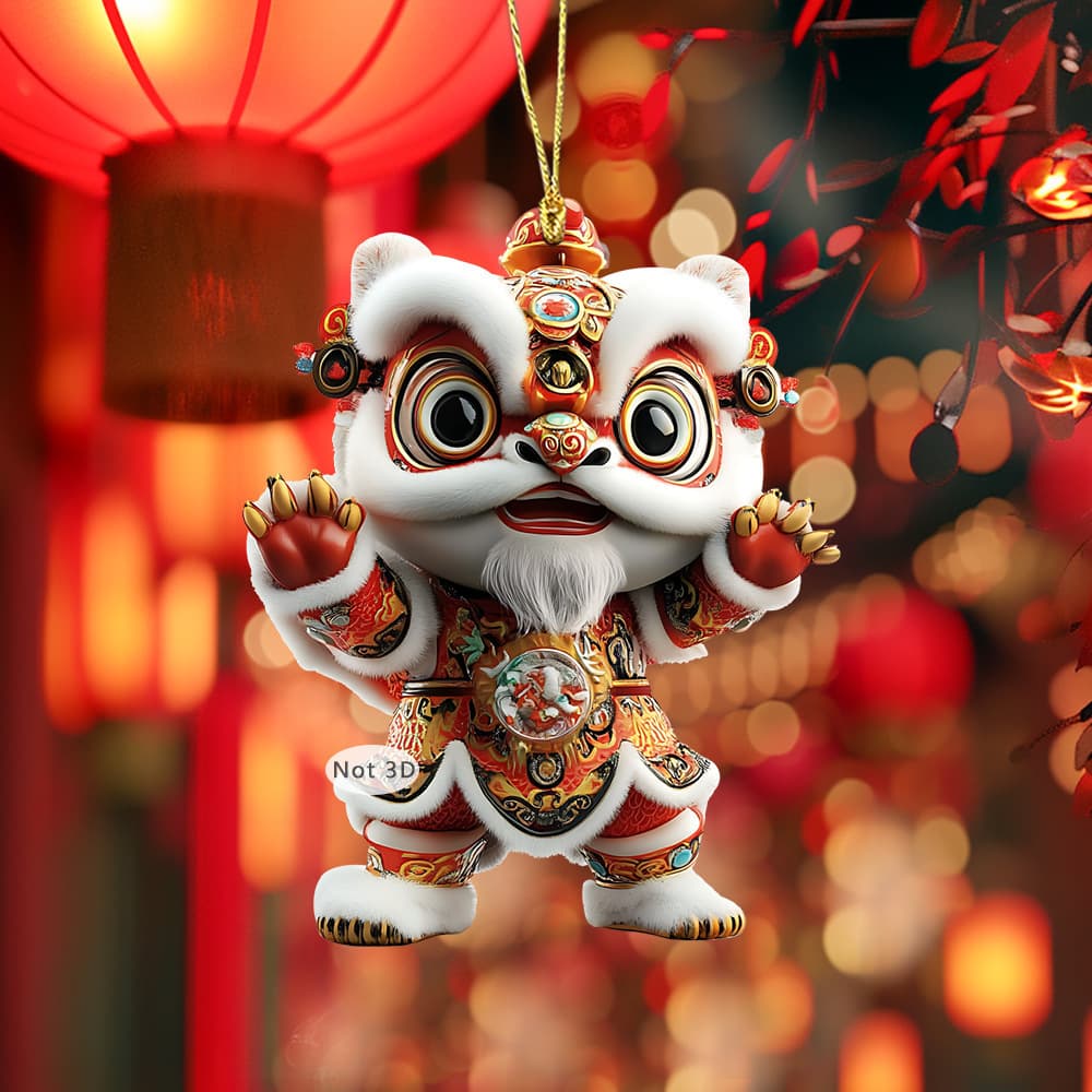 National trend new lion dance keychain flat acrylic pendant car schoolbag pendant Chinese style keychain