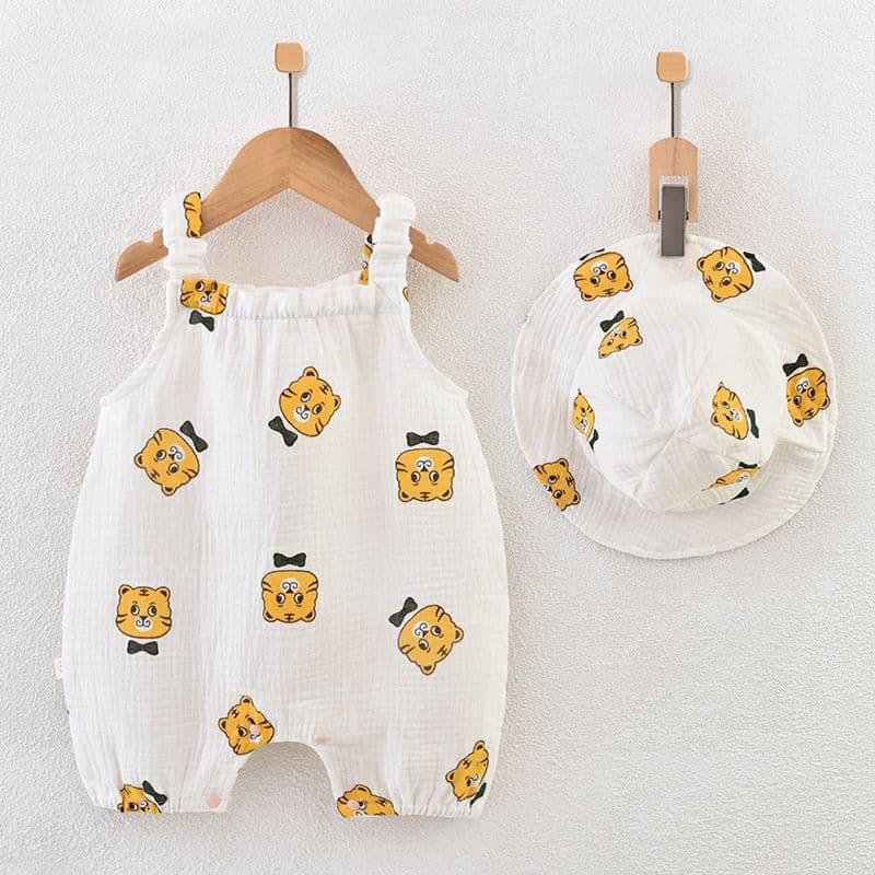 Baby Romper Cotton Gauze Summer Thin Crawling Suit Baby Clothes Breathable Set Newborn Strap Sleepwear