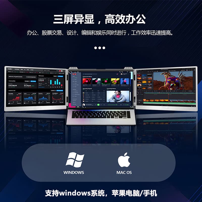 11.6" 13.3" 14" 15.6" 16" Dual-Screen Portable Monitor for Laptop, Foldable with Screen Mirroring