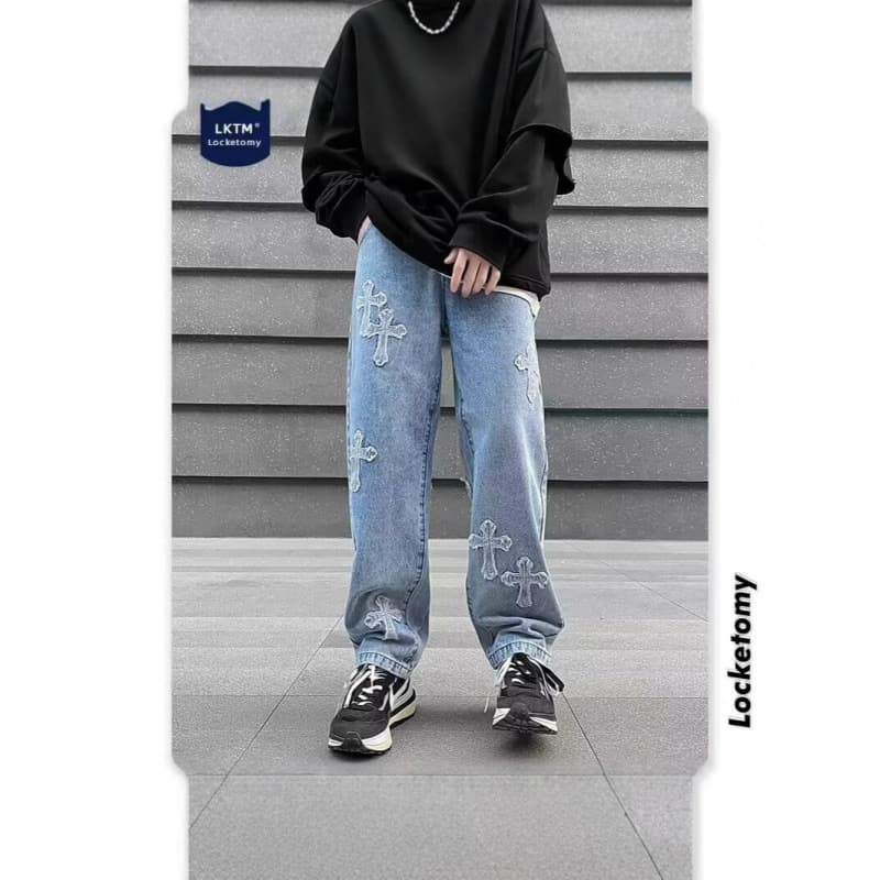 Men Baggy Trousers Cross Mens Loose Jeans Pants Women Denim