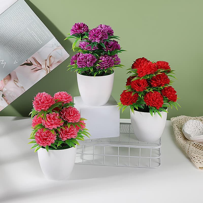 Manufacturer Direct Supply Artificial Flower Potted Plant Bonsai Simulation 12 Small Ball Chrysanthemums 9.9 Yuan Store Product Home Decoration Ornament