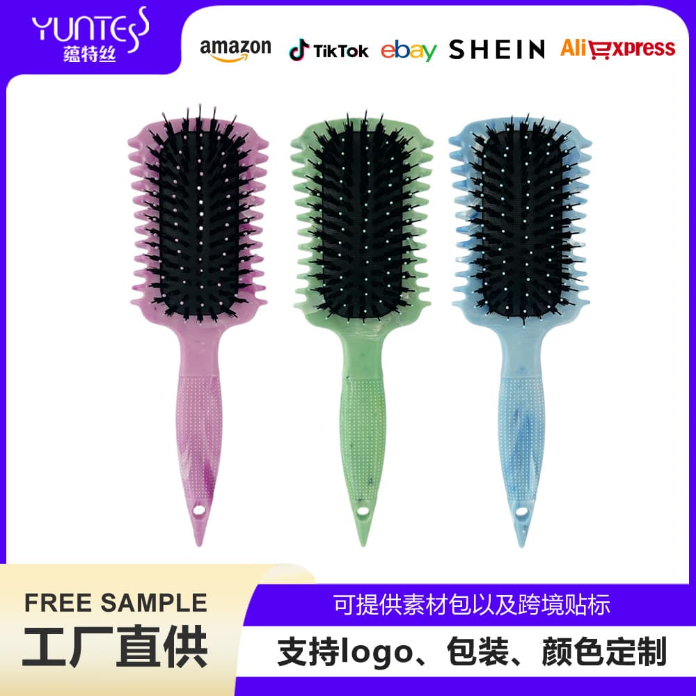 Hot Comb Bounce Curl Defining Styling Comb Cushion Brush Smoothing Massage Brush Boar Bristle Brush Marble
