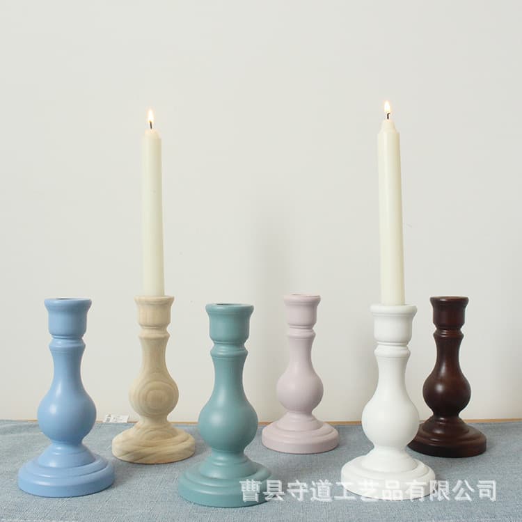 Solid Wood Candlestick Ornaments Pink Blue White Simple Candlestick Small Capital Home Candlestick Decorative Creative Candlestick Can Make